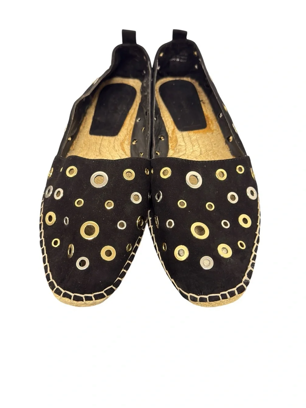 Zara Ring Detail Espadrilles Black Grommet Flats EU 41 Size 10